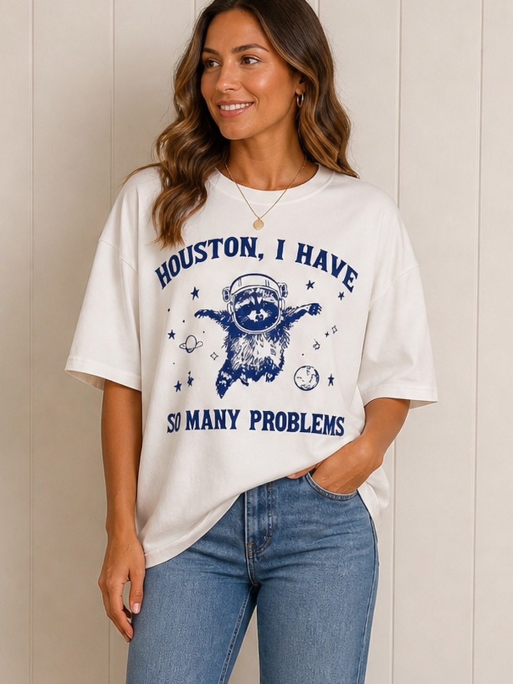 Oversized Slouchy Graphic Tee Shirt Streetwear Lounge Raccoon Astronaut Large